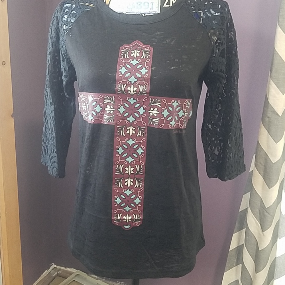 NWT Southern Grace Cross Burnout Top